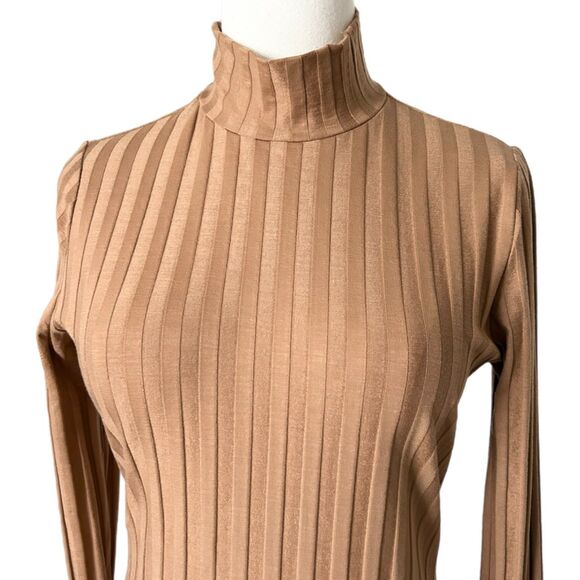 Reformation Libra Knit Mini Dress Tan Lightweight Ribbed Jersey Size Large - Picture 2 of 5